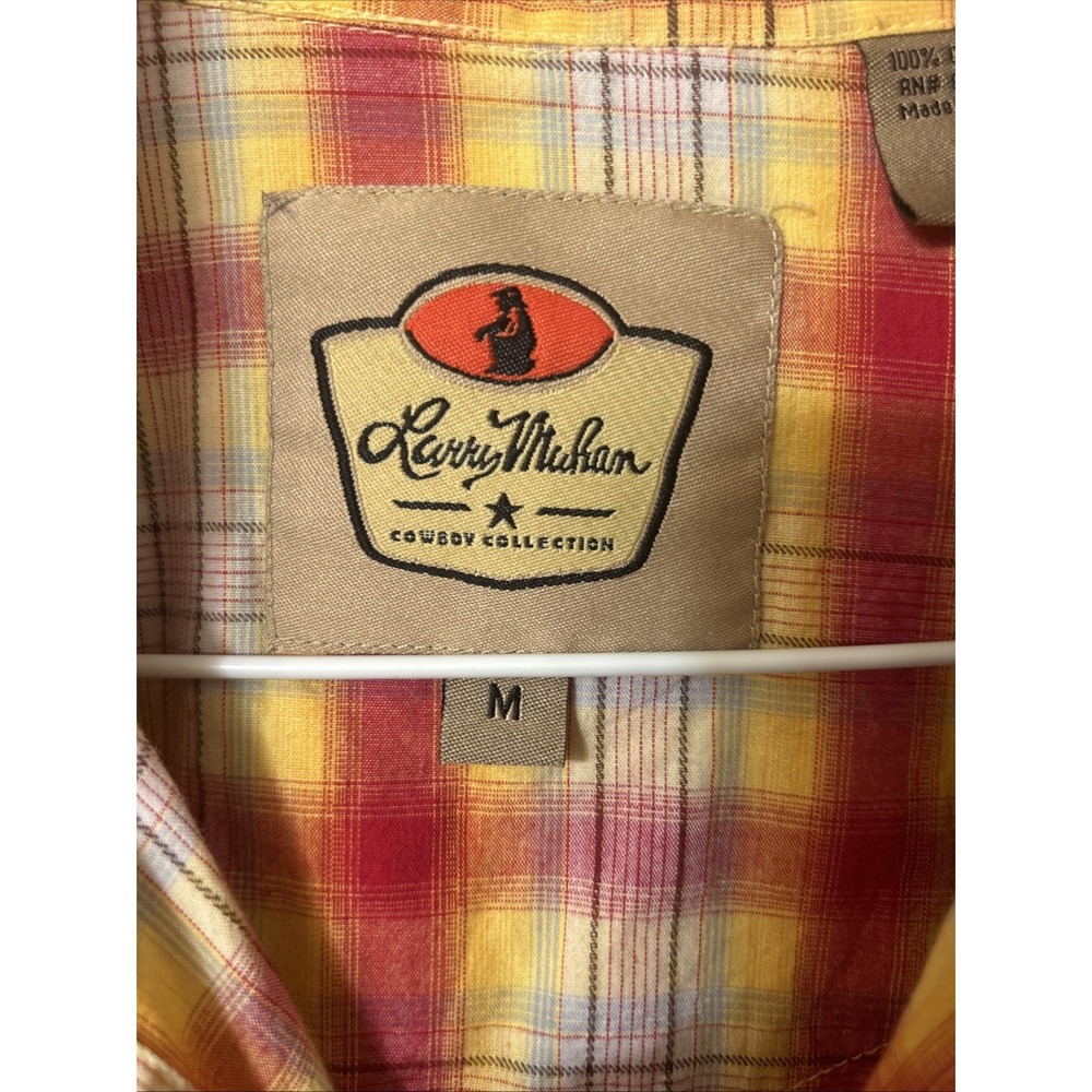 Larry Mahan Western Shirt Mens Medium Pearl Snap Plaid Sunset Cowboy Collection - Picture 4 of 15